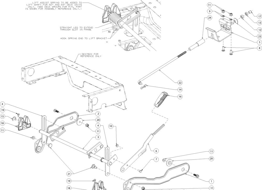 Deck Lift Diagram and Parts List for RZT-L42KH (17CRCACS009)(2017) Cub Cadet Lawn Tractor